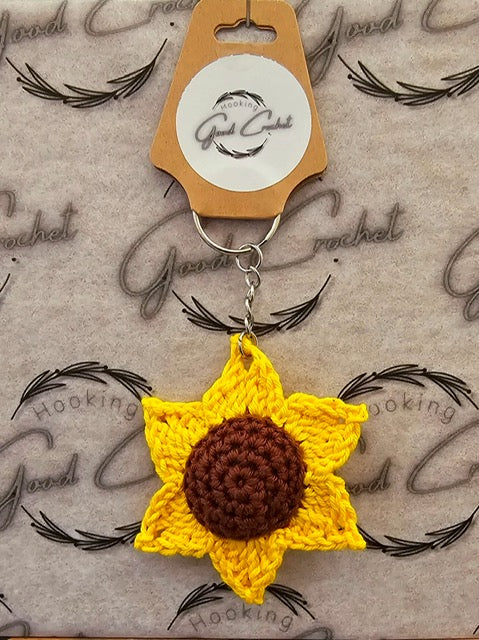 Crochet 3D Sunflower keyring summer yellow