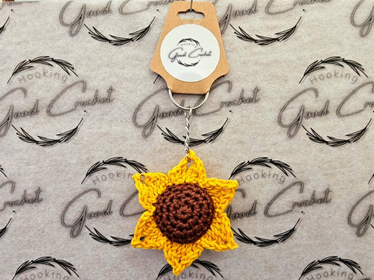 Crochet 3D Sunflower keyring autumn yellow