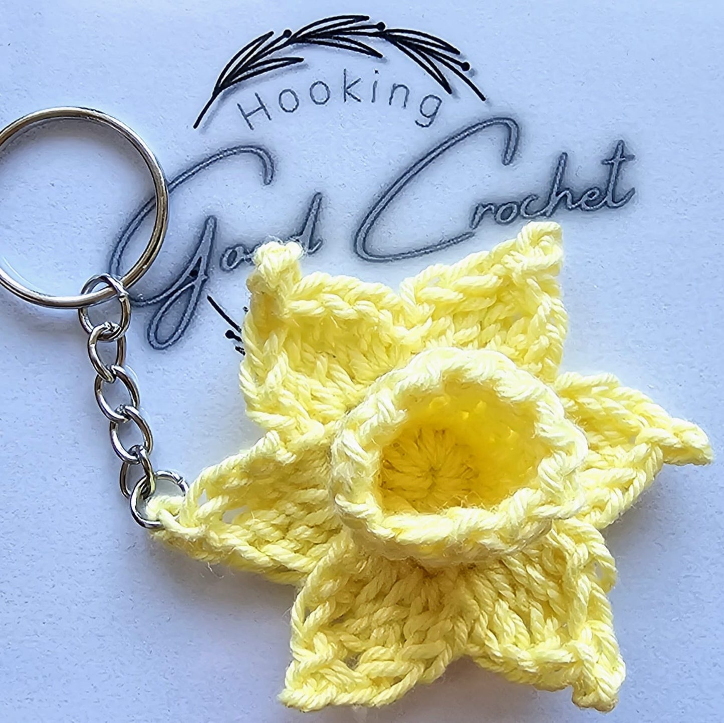 Crochet 3D Daffodil keyring spring yellow