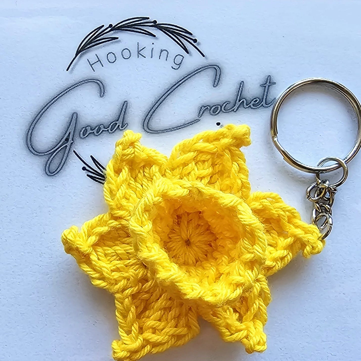 Crochet 3D Daffodil keyring summer yellow