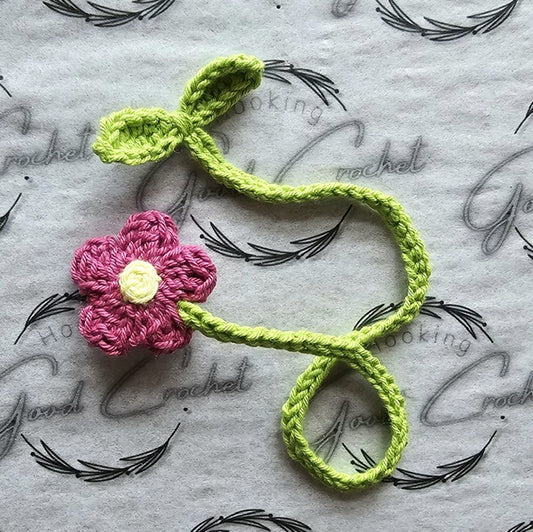 Crochet Forget Me Not & leaf bookmark purple