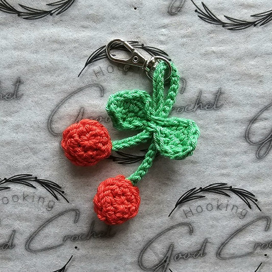 Crochet Cherries & leaves bag charm