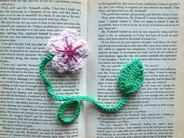 Crochet Cherry blossom & leaf bookmark