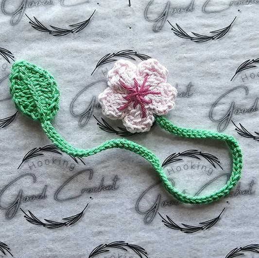 Crochet Cherry blossom & leaf bookmark